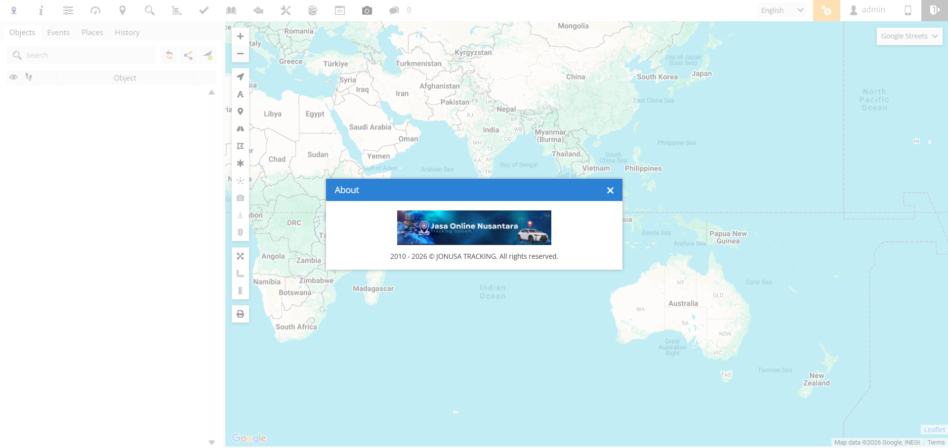 Tampilan Jendela Tentang GPS Server