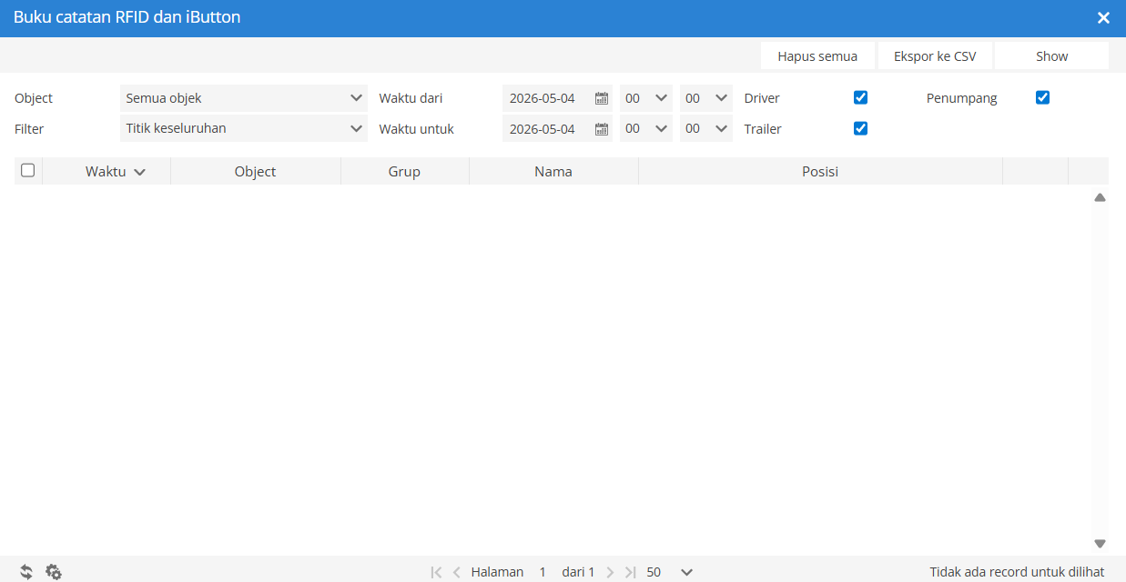 Tampilan Logbook RFID & iButton
